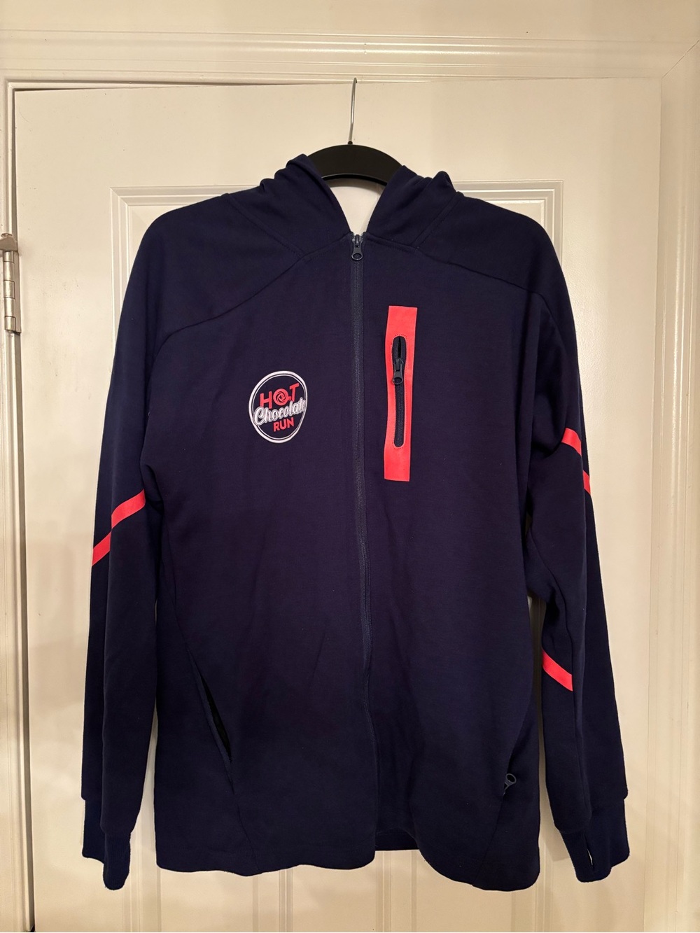 Hot Chocolate Run Navy Zip-Up Hoodie with Pink Accents